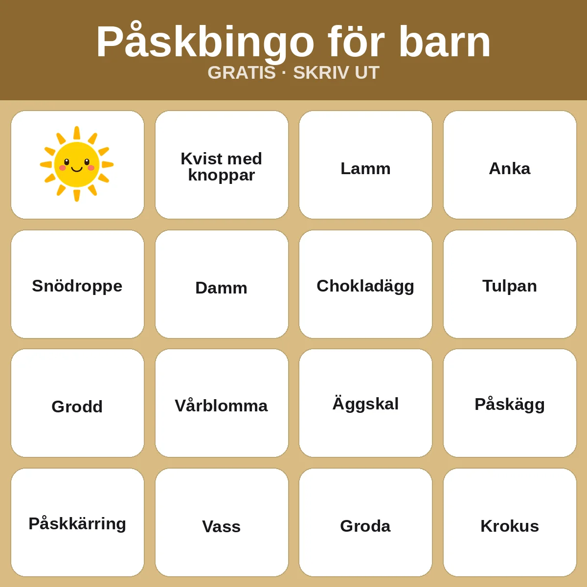 Påskbingo för barn – gratis bingo att skriva ut för barn