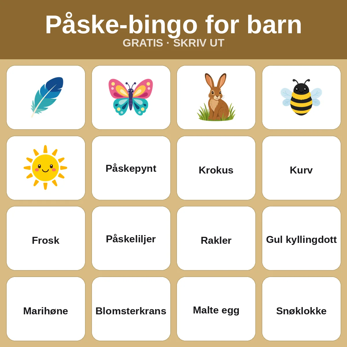 Påske-bingo for barn – gratis bingo til utskrift for barn