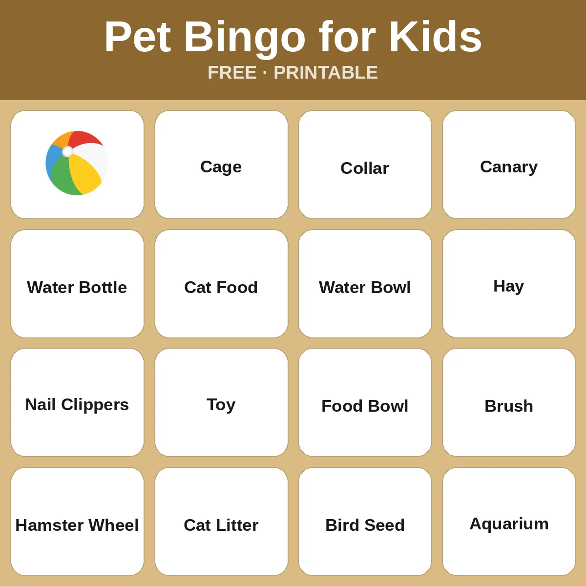 Pet Bingo for Kids – free printable bingo for kids