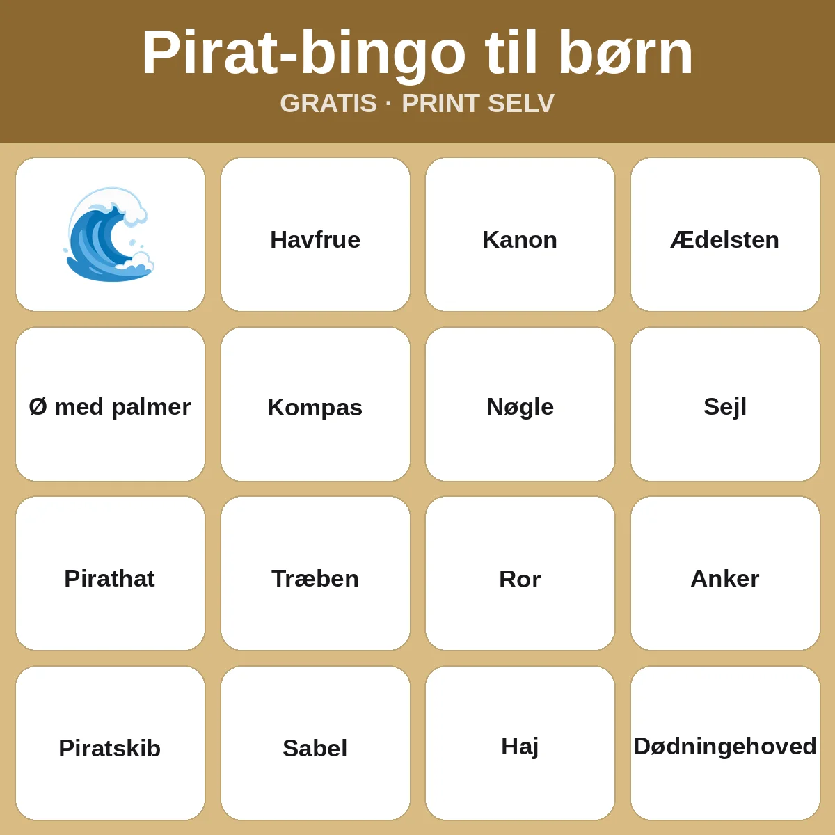 Pirat-bingo til børn – gratis bingo til print for børn