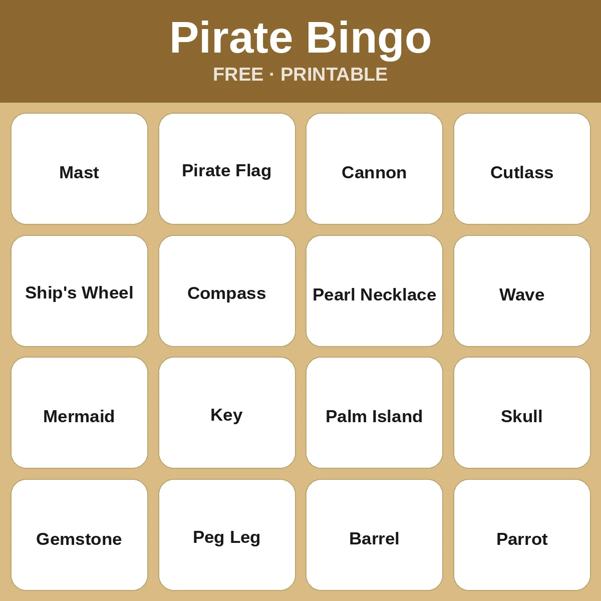 Pirate Bingo – free printable bingo for kids