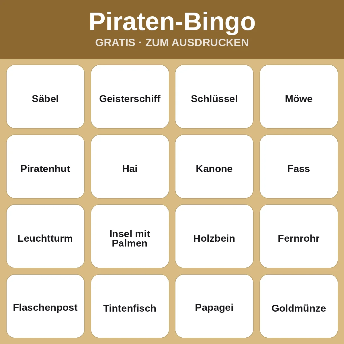 Piraten-Bingo – kostenloses Bingo zum Ausdrucken für Kinder