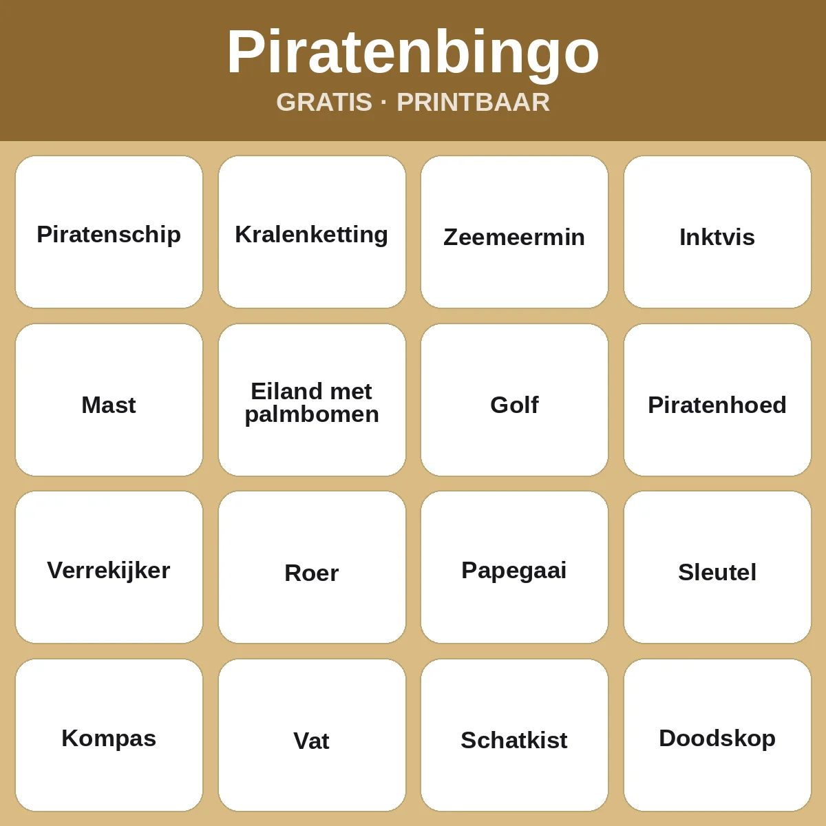Piratenbingo – gratis bingo om te printen voor kinderen