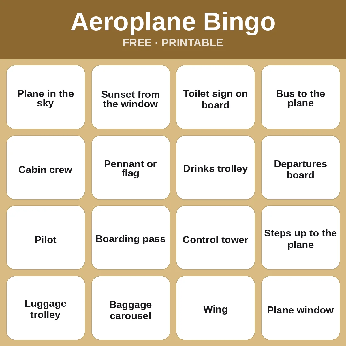 Aeroplane Bingo – free printable bingo for kids