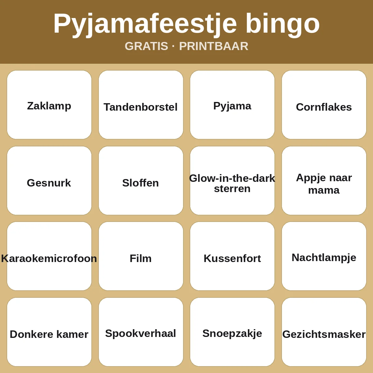 Pyjamafeestje bingo – gratis bingo om te printen voor kinderen