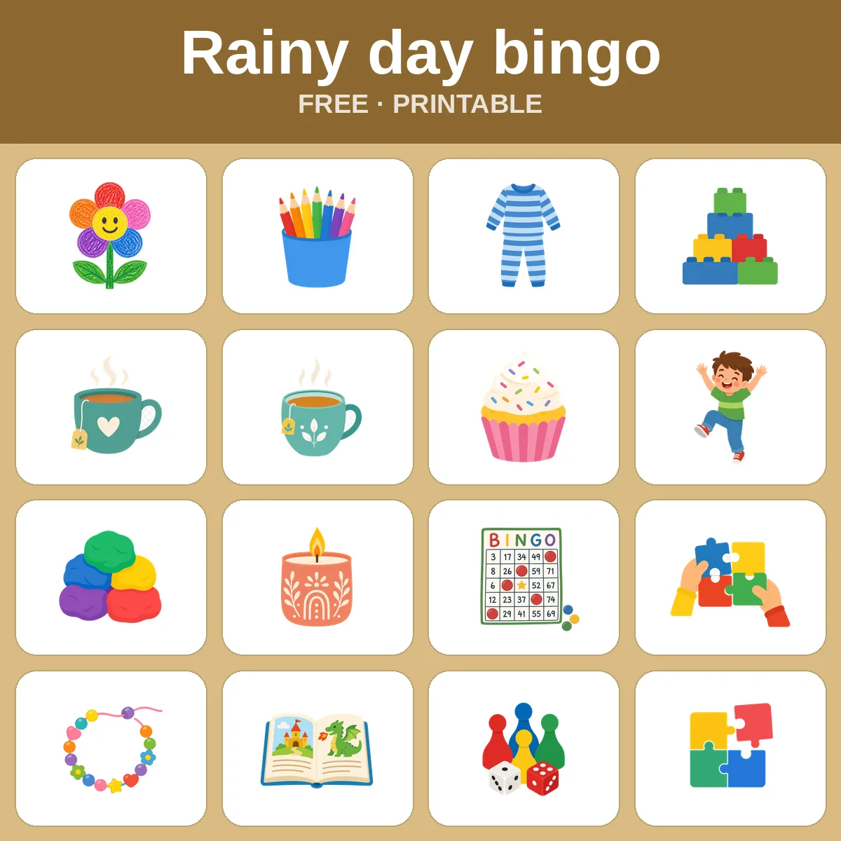 Rainy day bingo – free printable bingo for kids