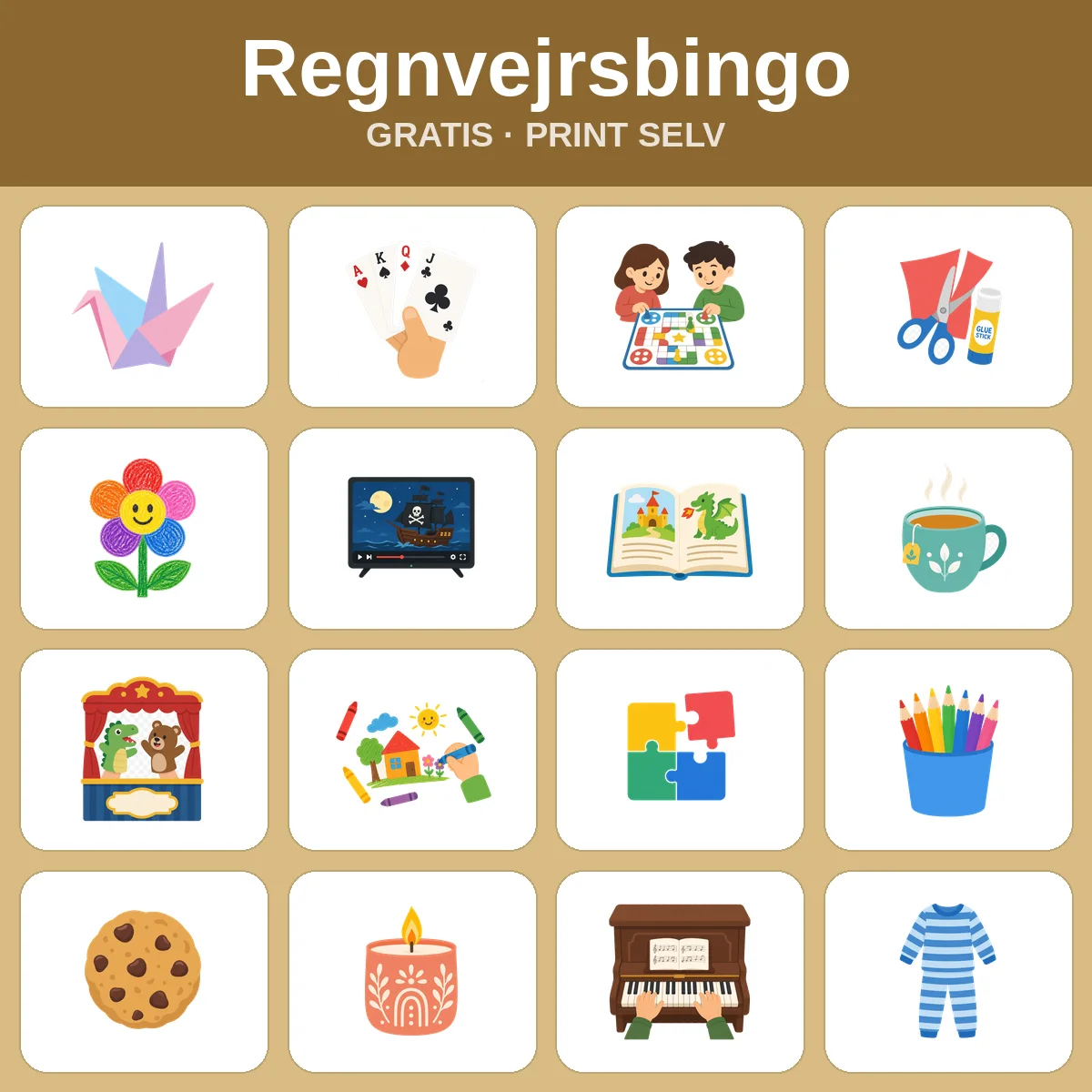 Regnvejrsbingo – gratis bingo til print for børn