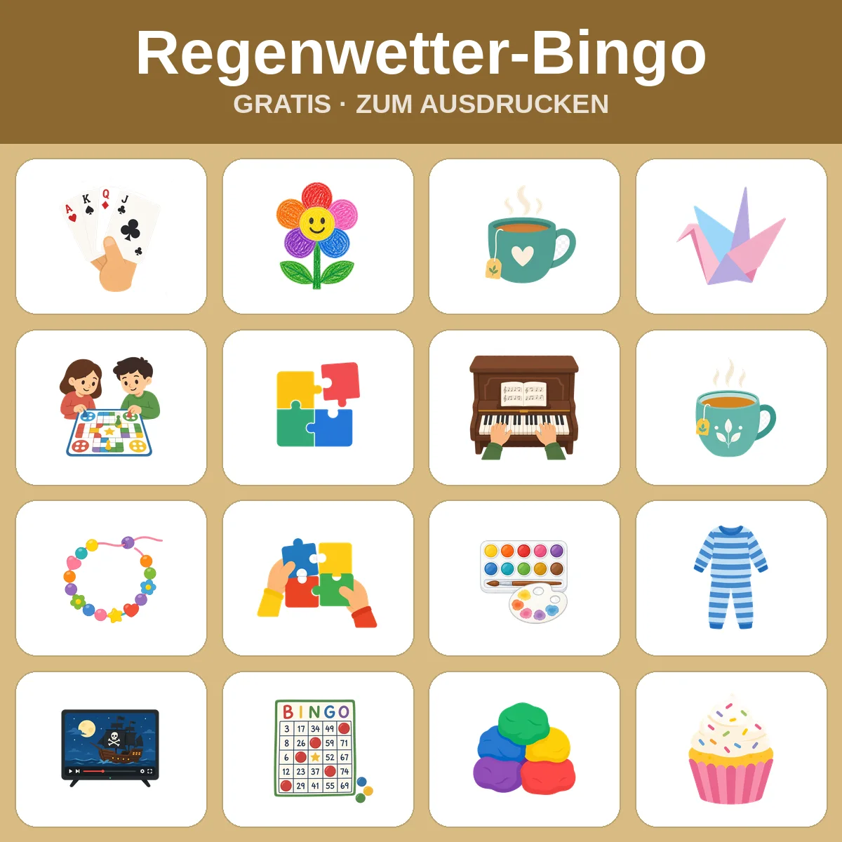 Regenwetter-Bingo – kostenloses Bingo zum Ausdrucken für Kinder