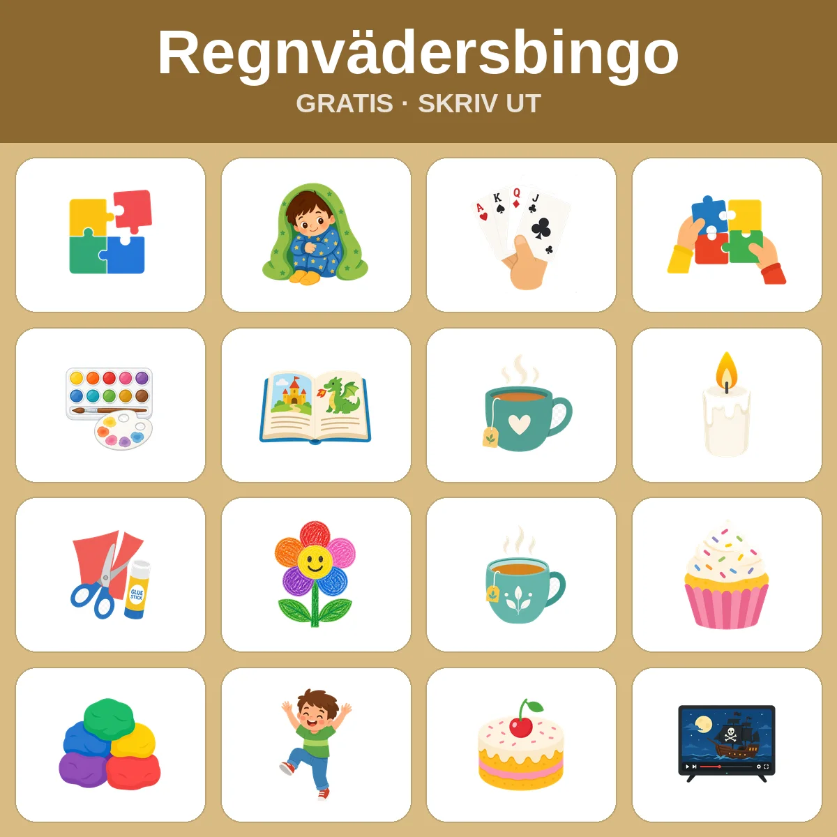 Regnvädersbingo – gratis bingo att skriva ut för barn