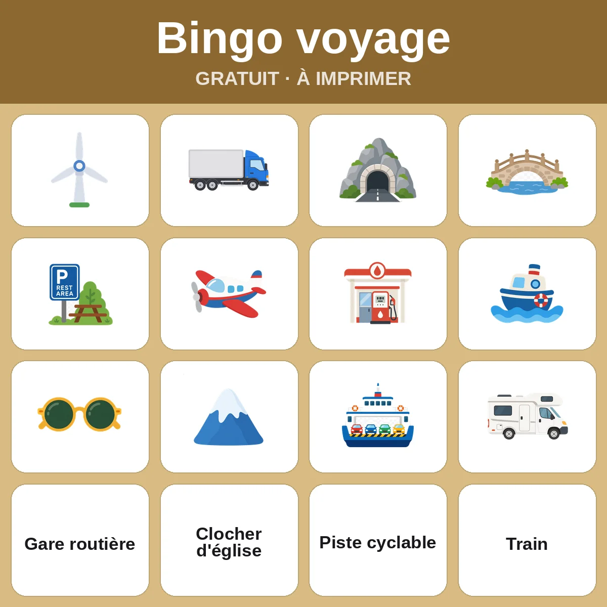 Bingo voyage – bingo gratuit à imprimer pour enfants