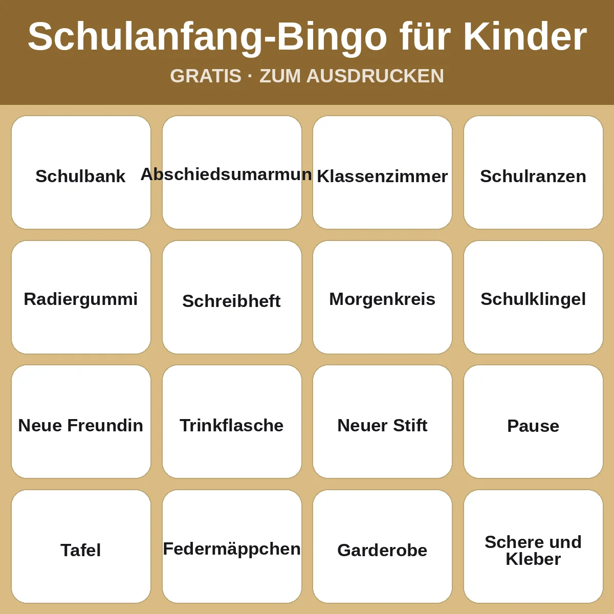 Schulanfang-Bingo für Kinder – kostenloses Bingo zum Ausdrucken für Kinder