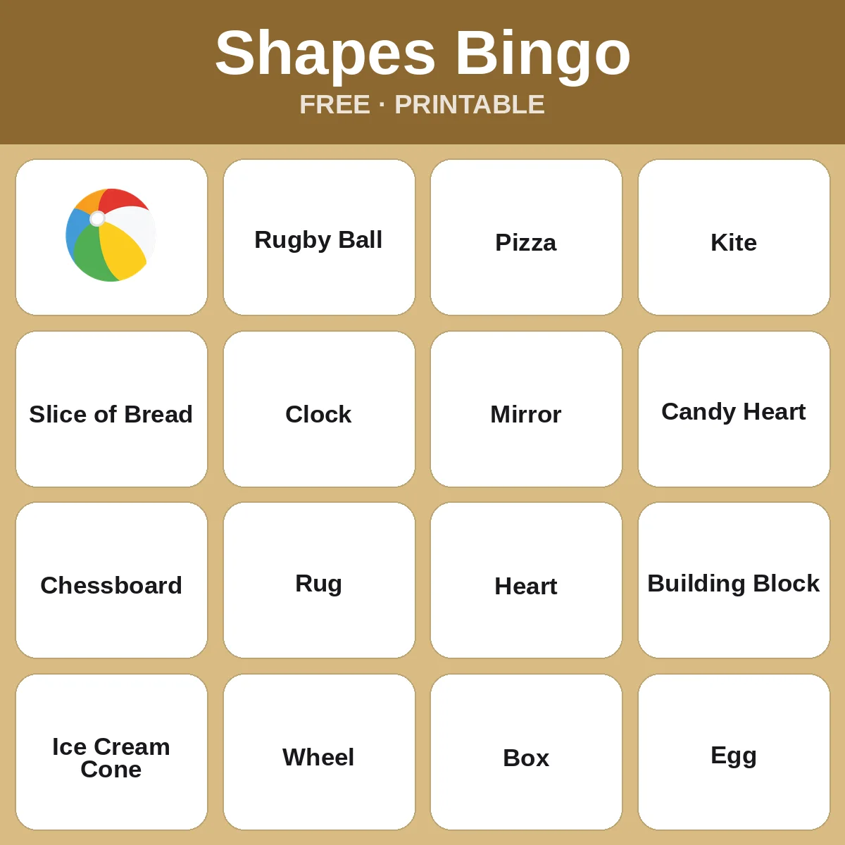Shapes Bingo – free printable bingo for kids