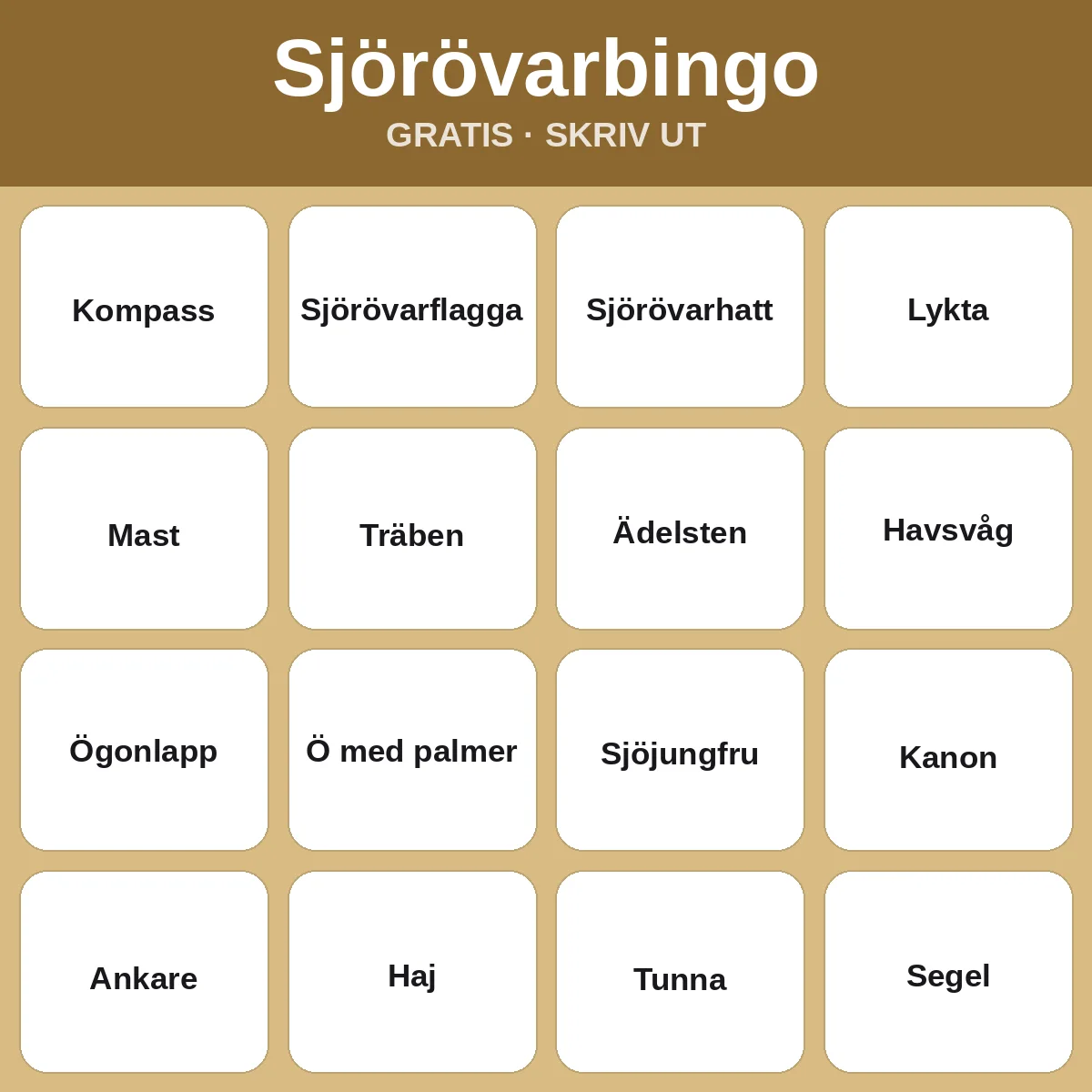 Sjörövarbingo – gratis bingo att skriva ut för barn