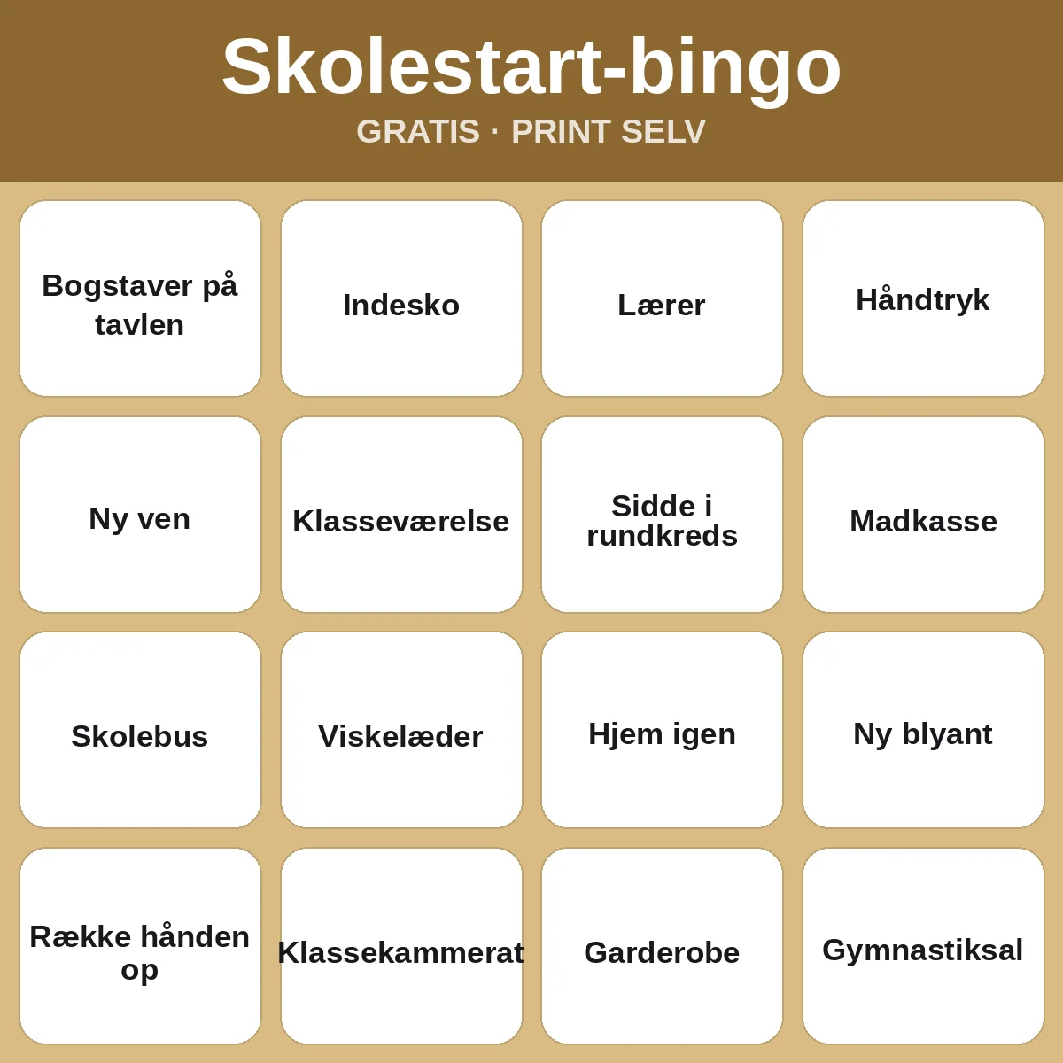 Skolestart-bingo – gratis bingo til print for børn