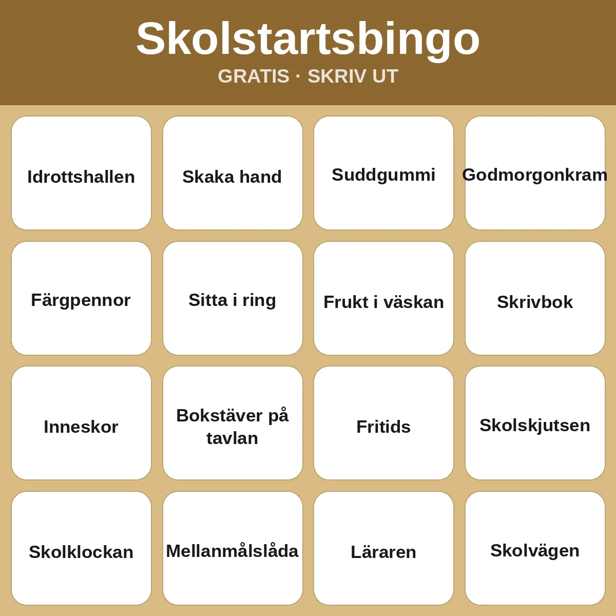 Skolstartsbingo – gratis bingo att skriva ut för barn