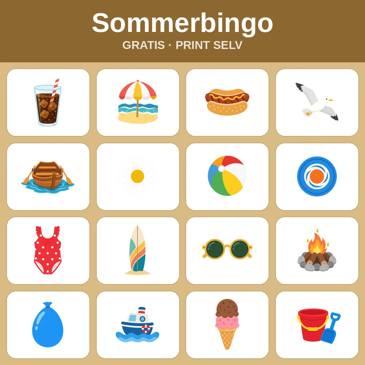 Sommerbingo – gratis bingo til print for børn