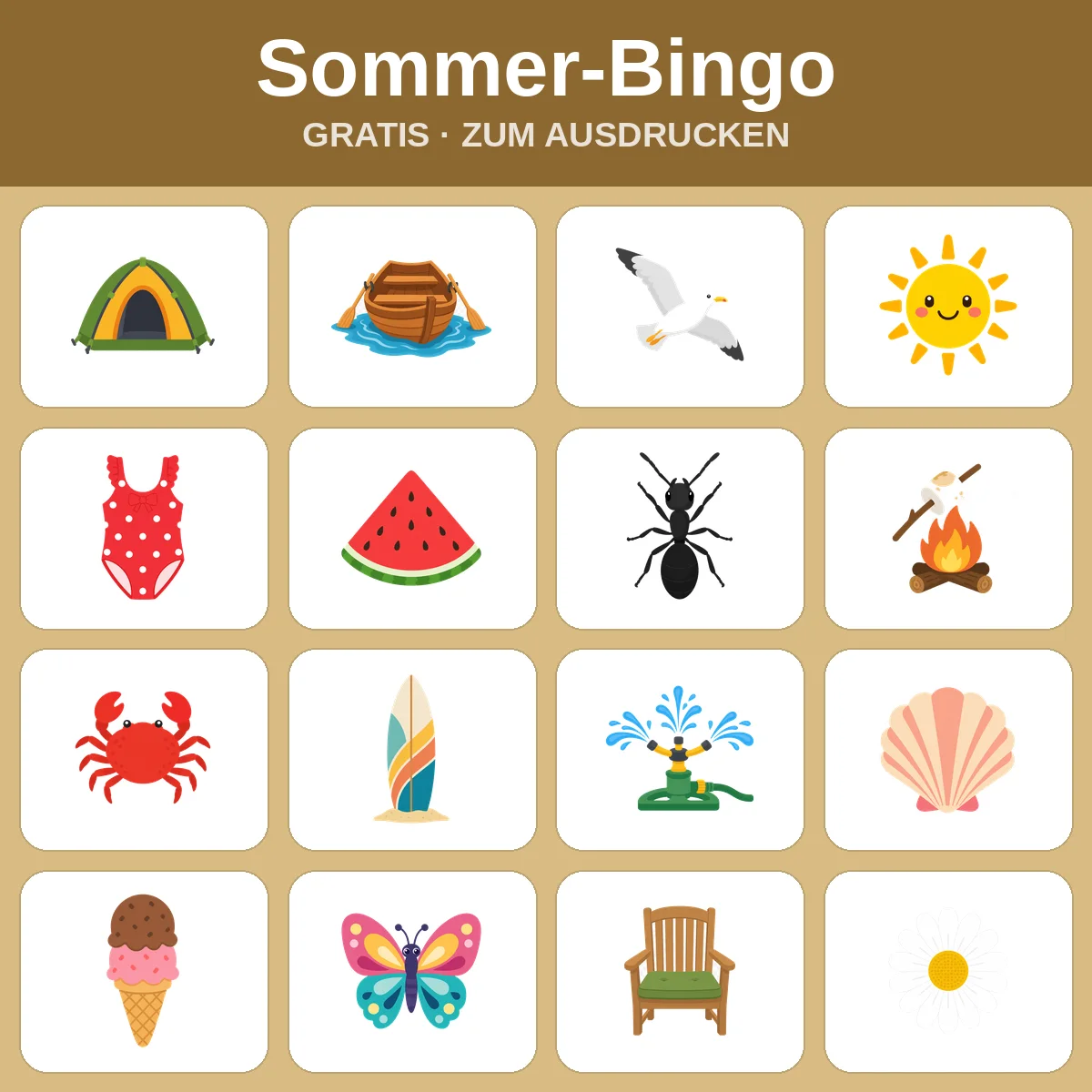 Sommer-Bingo – kostenloses Bingo zum Ausdrucken für Kinder