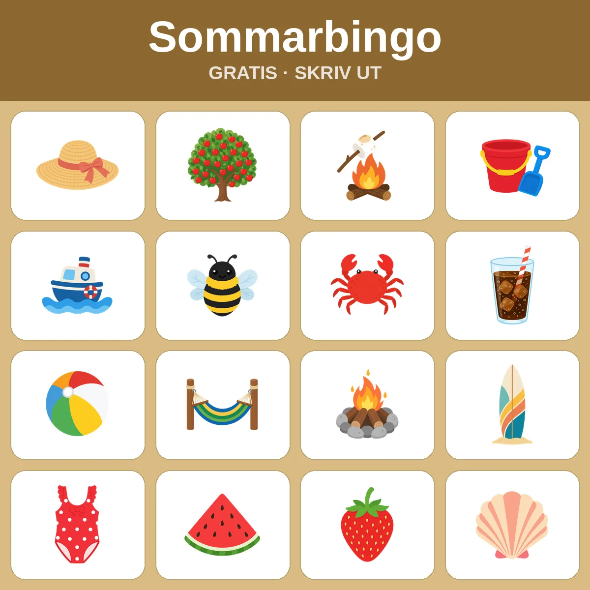 Sommarbingo – gratis bingo att skriva ut för barn