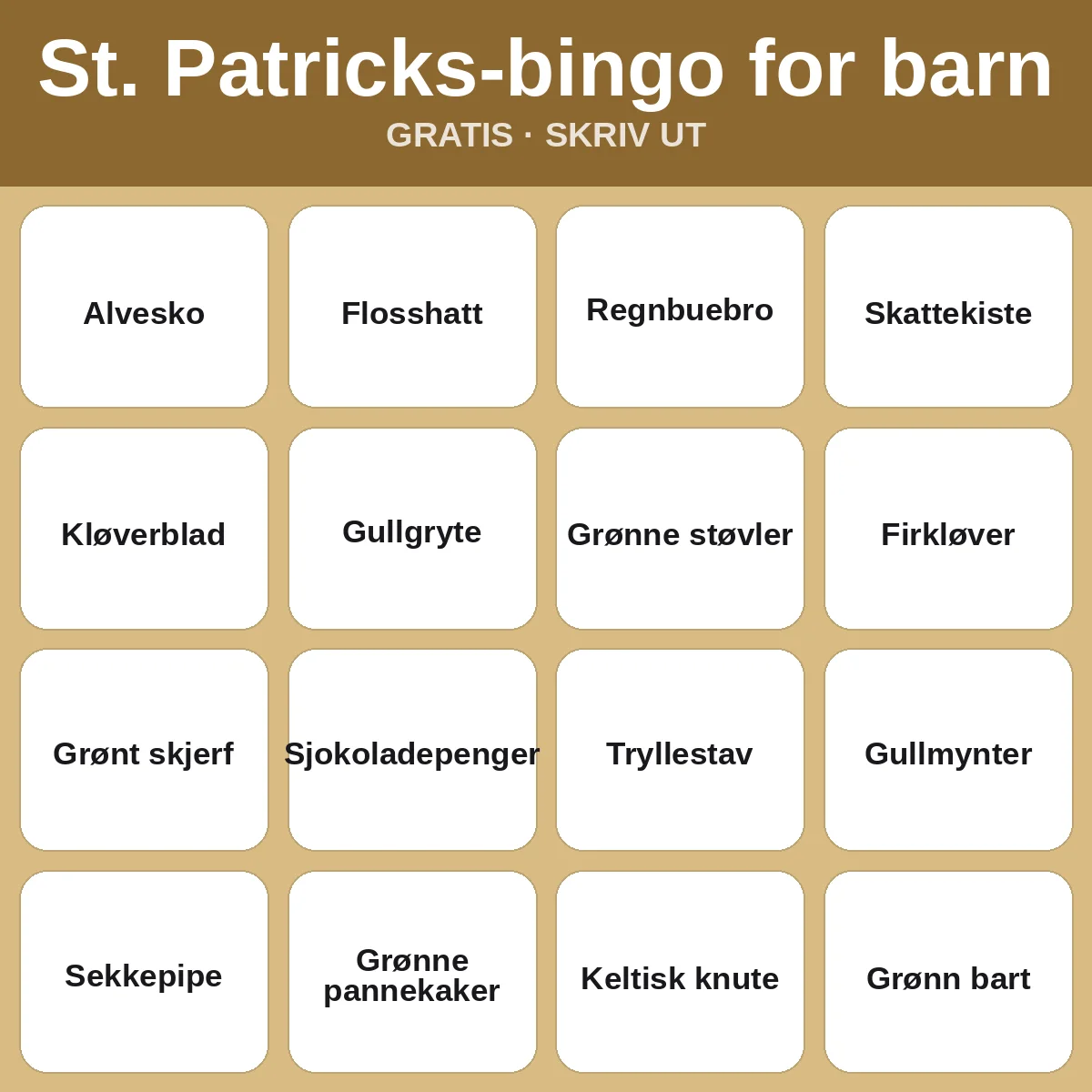 St. Patricks-bingo for barn – gratis bingo til utskrift for barn