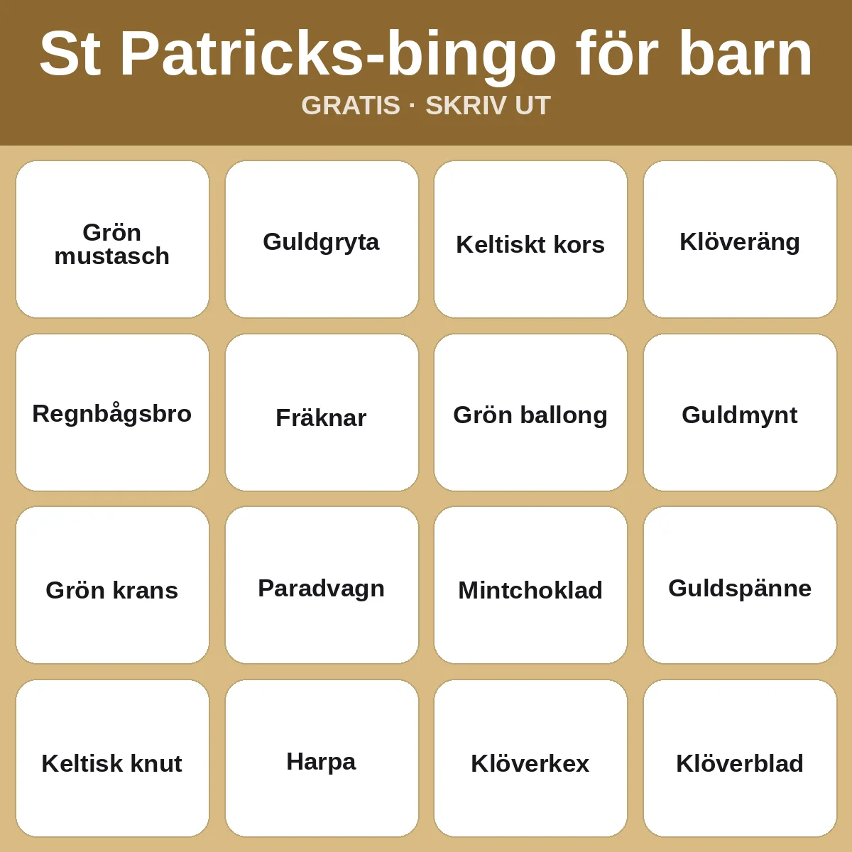 St Patricks-bingo för barn – gratis bingo att skriva ut för barn