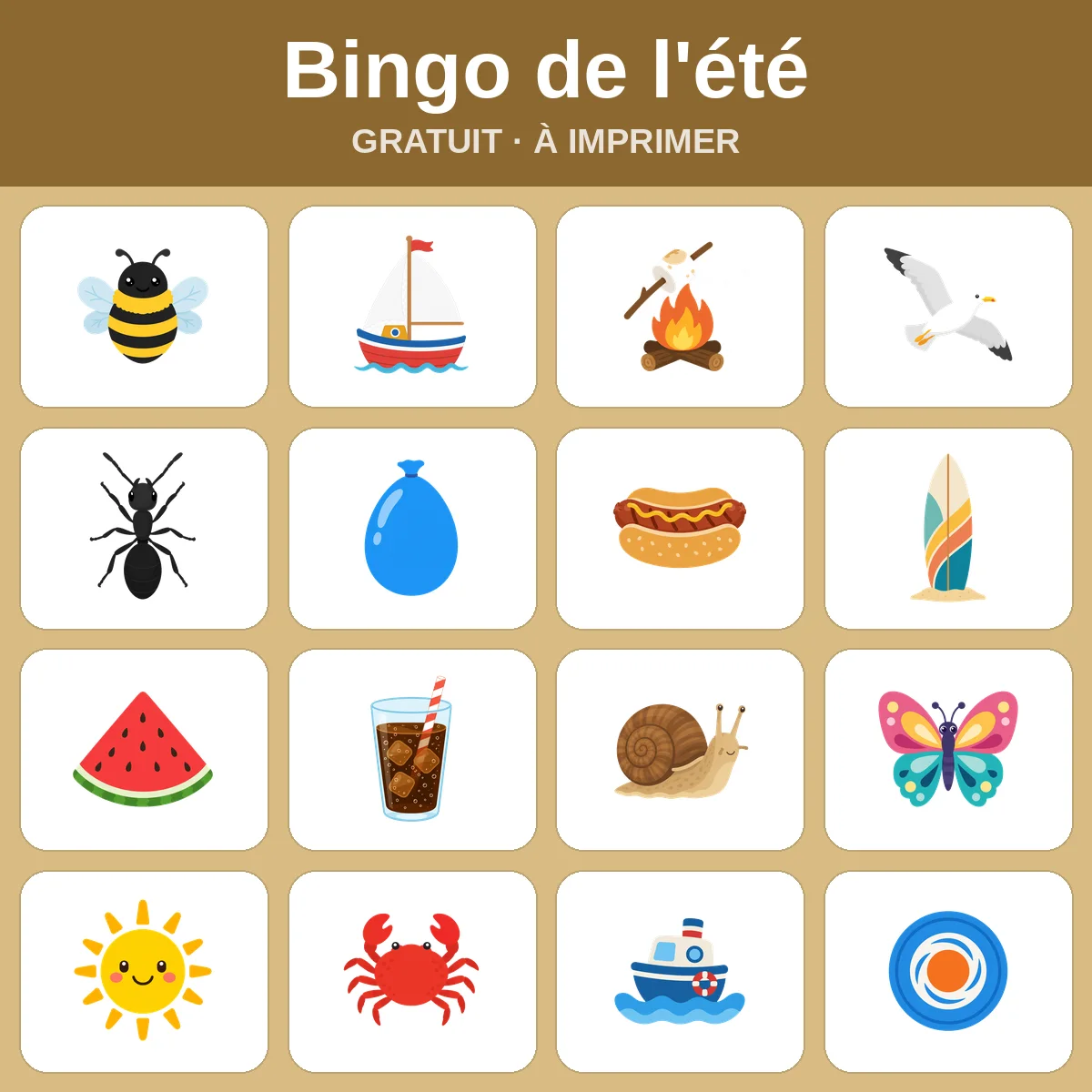Bingo de l'été – bingo gratuit à imprimer pour enfants