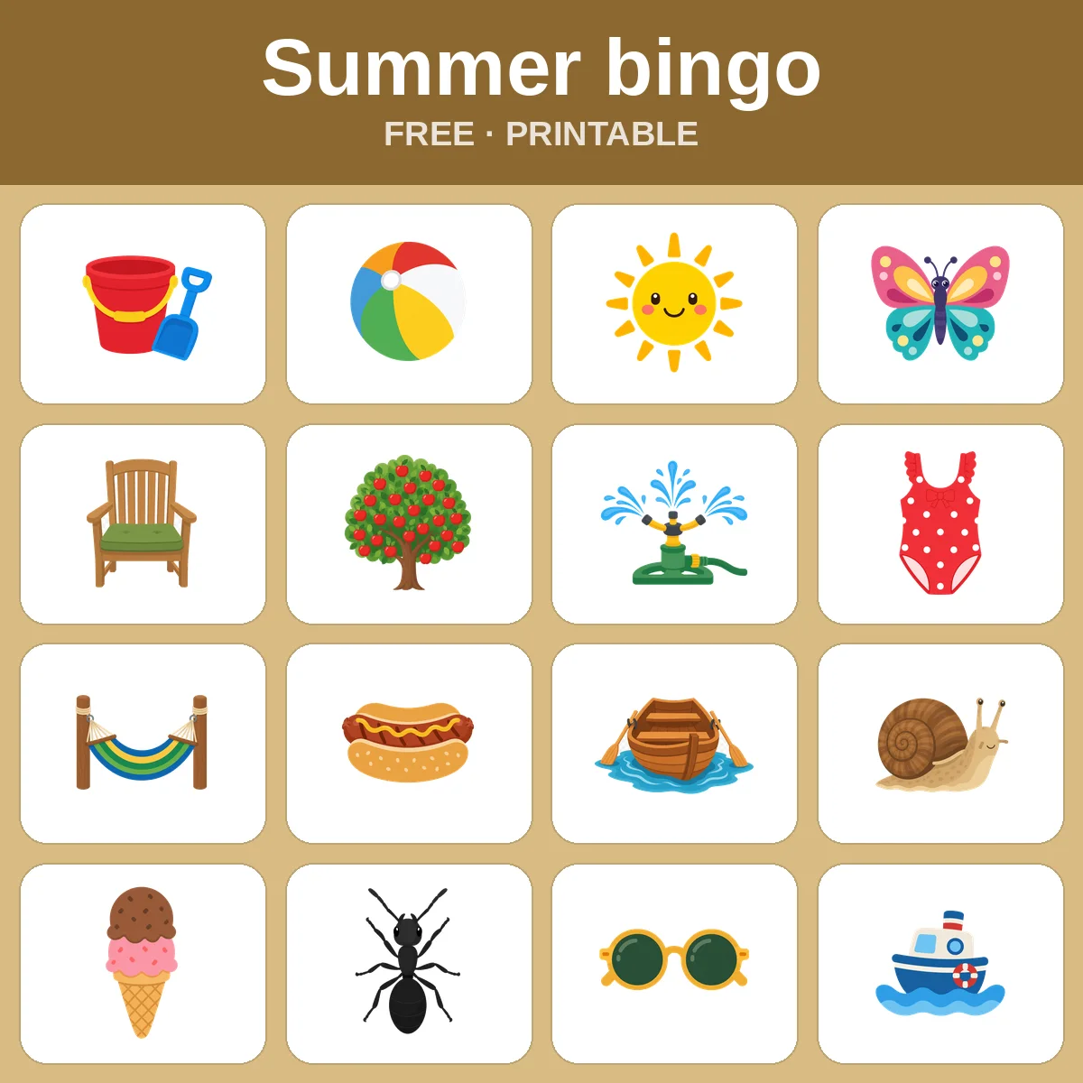 Summer bingo – free printable bingo for kids