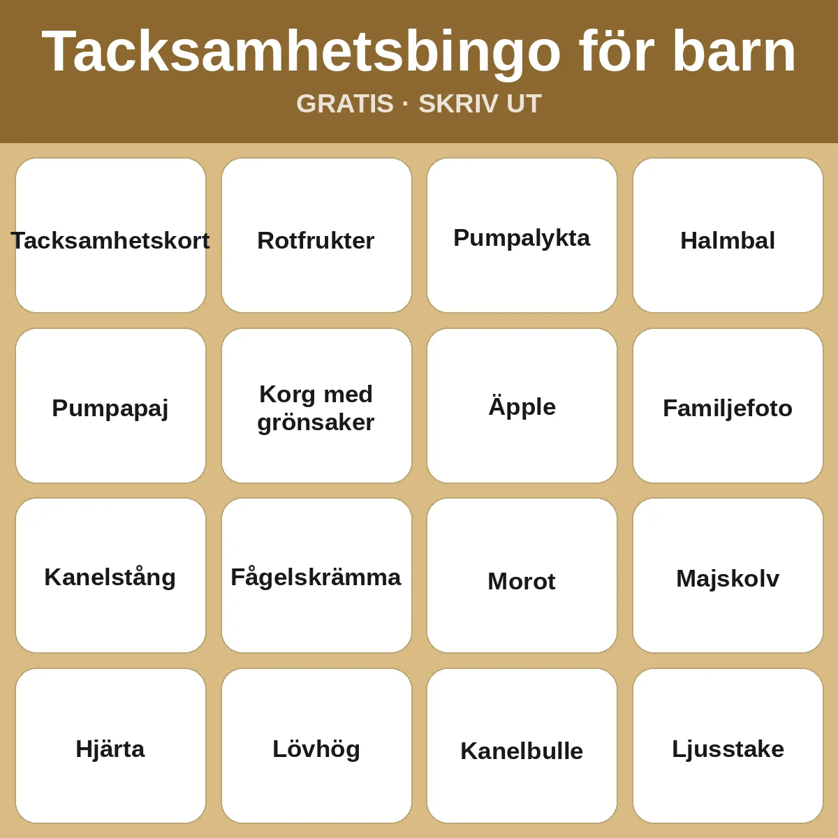 Tacksamhetsbingo för barn – gratis bingo att skriva ut för barn