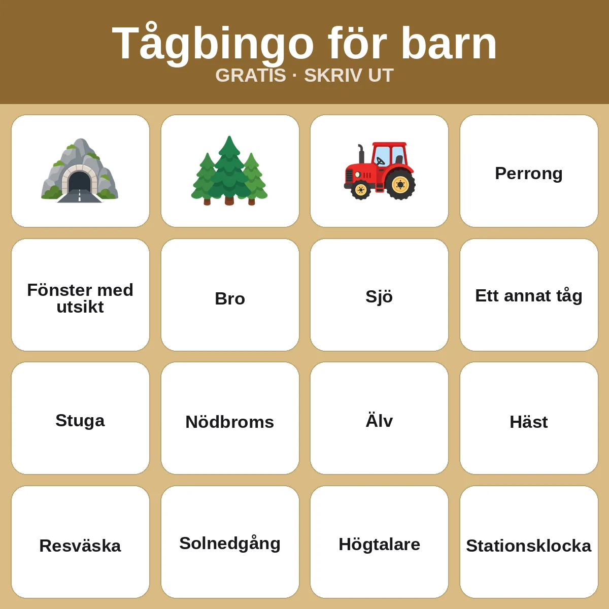 Tågbingo för barn – gratis bingo att skriva ut för barn