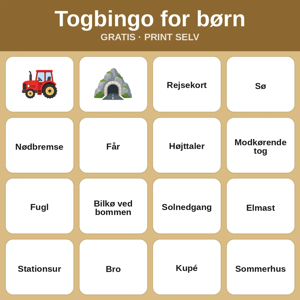 Togbingo for børn – gratis bingo til print for børn