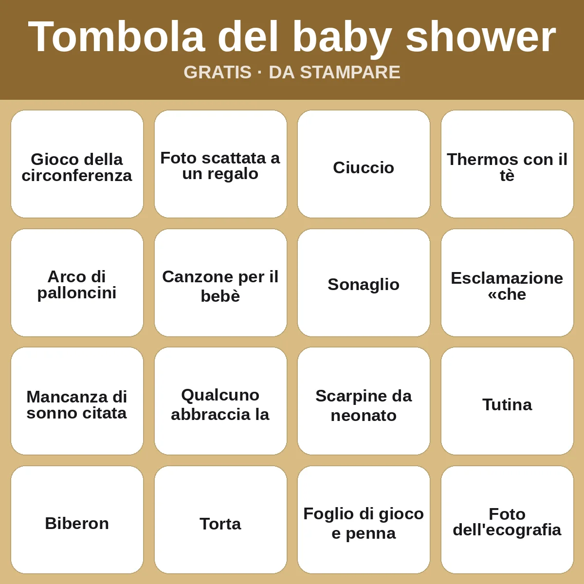 Tombola del baby shower – bingo gratis da stampare per bambini