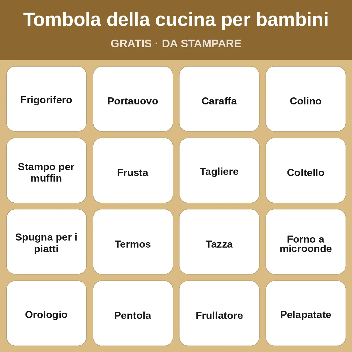 Tombola della cucina per bambini – bingo gratis da stampare per bambini