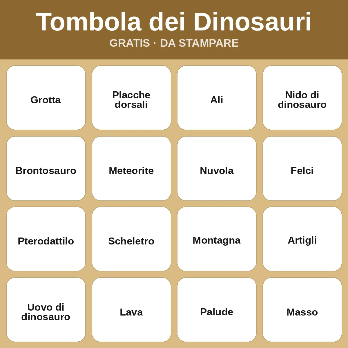 Tombola dei Dinosauri – bingo gratis da stampare per bambini