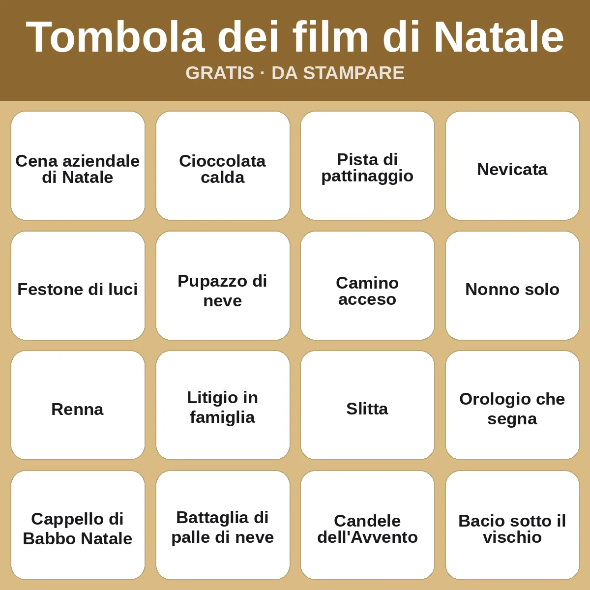 Tombola dei film di Natale – bingo gratis da stampare per bambini