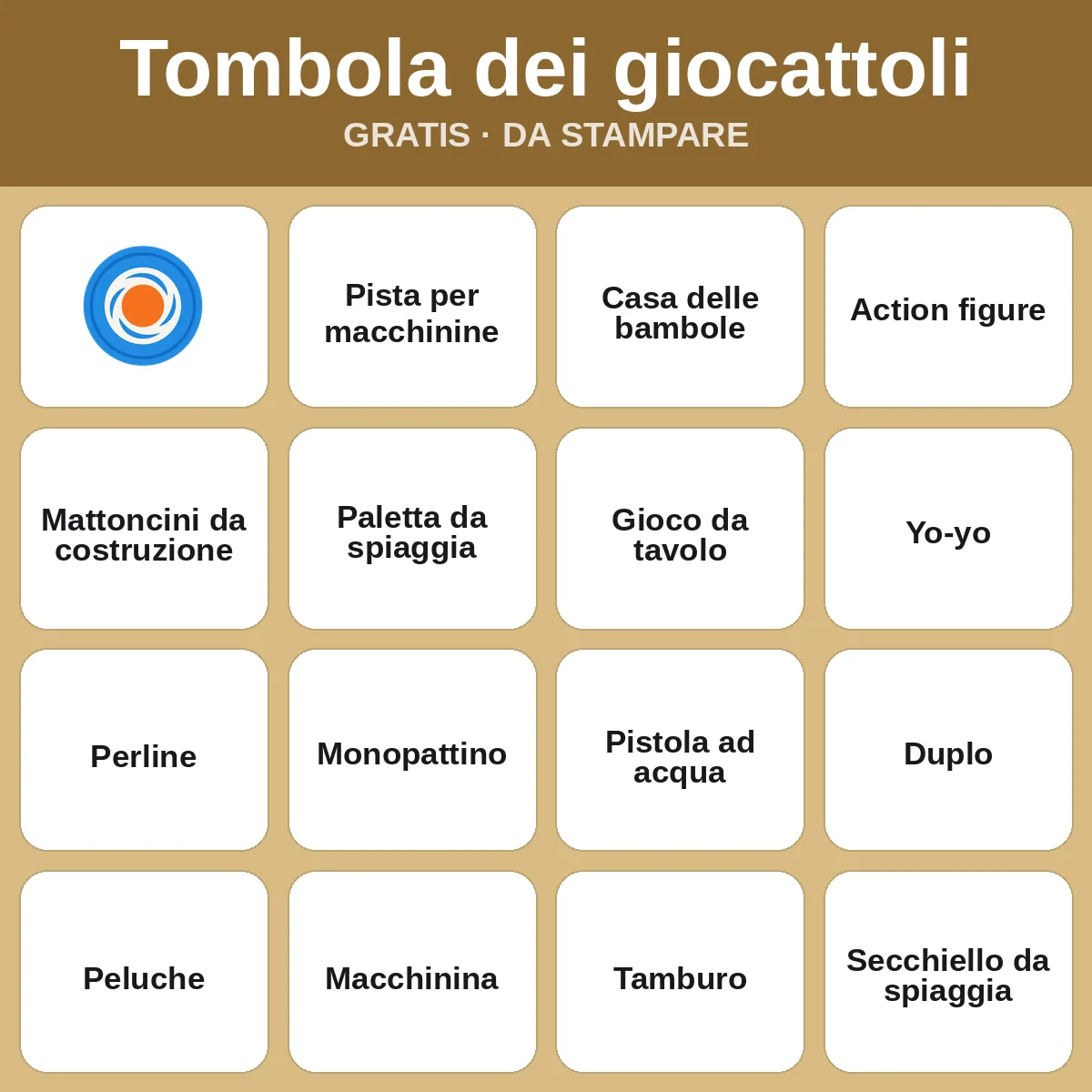 Tombola dei giocattoli – bingo gratis da stampare per bambini