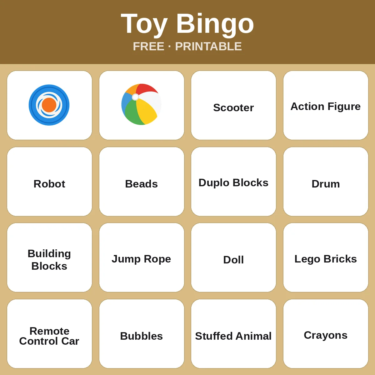 Toy Bingo – free printable bingo for kids