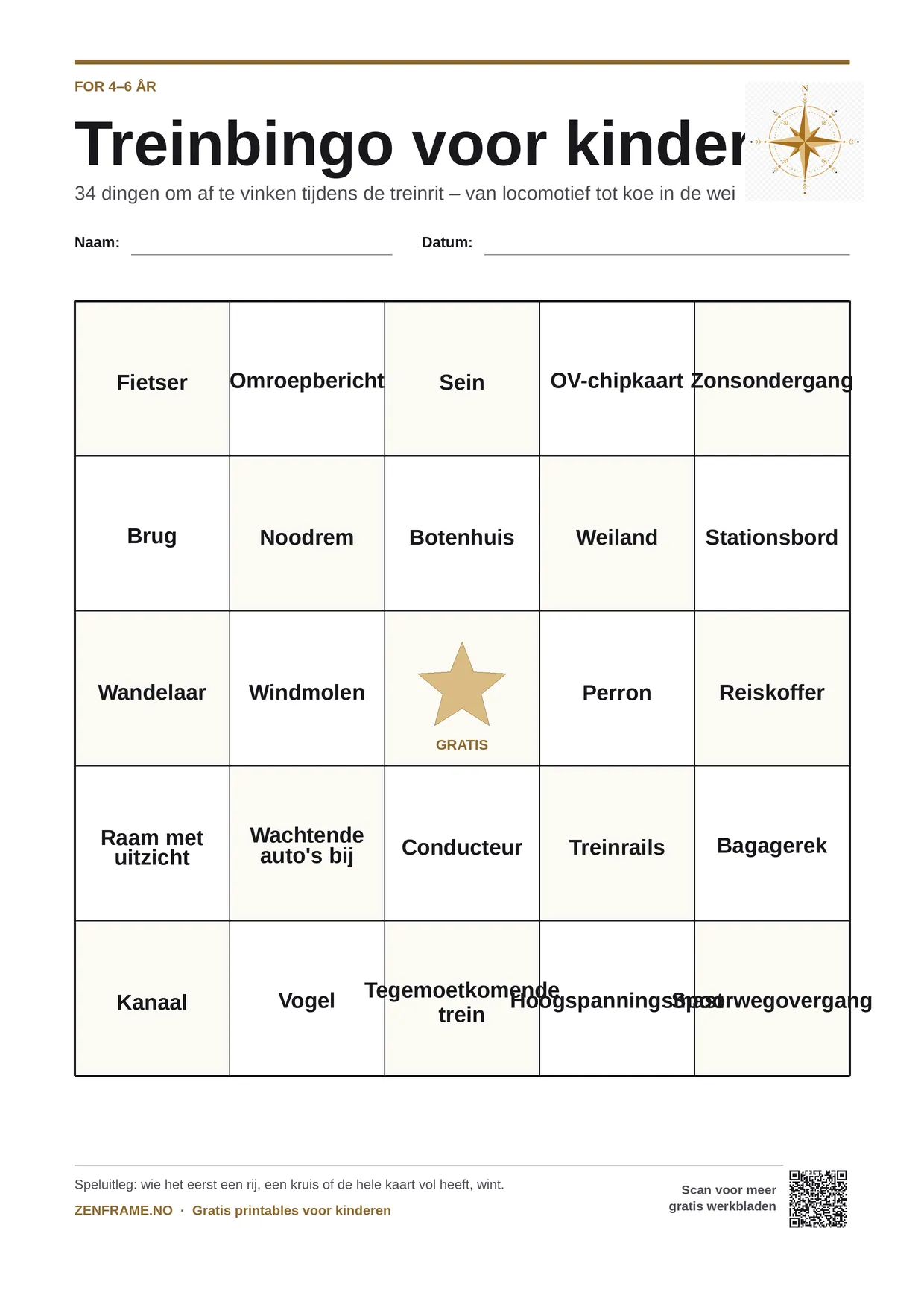 Treinbingo voor kinderen 4–6 jaar – gratis printbare A4-kaart