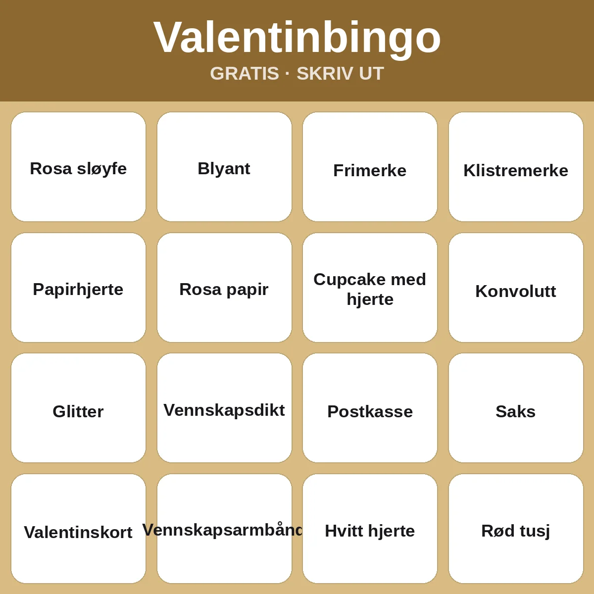 Valentinbingo – gratis bingo til utskrift for barn