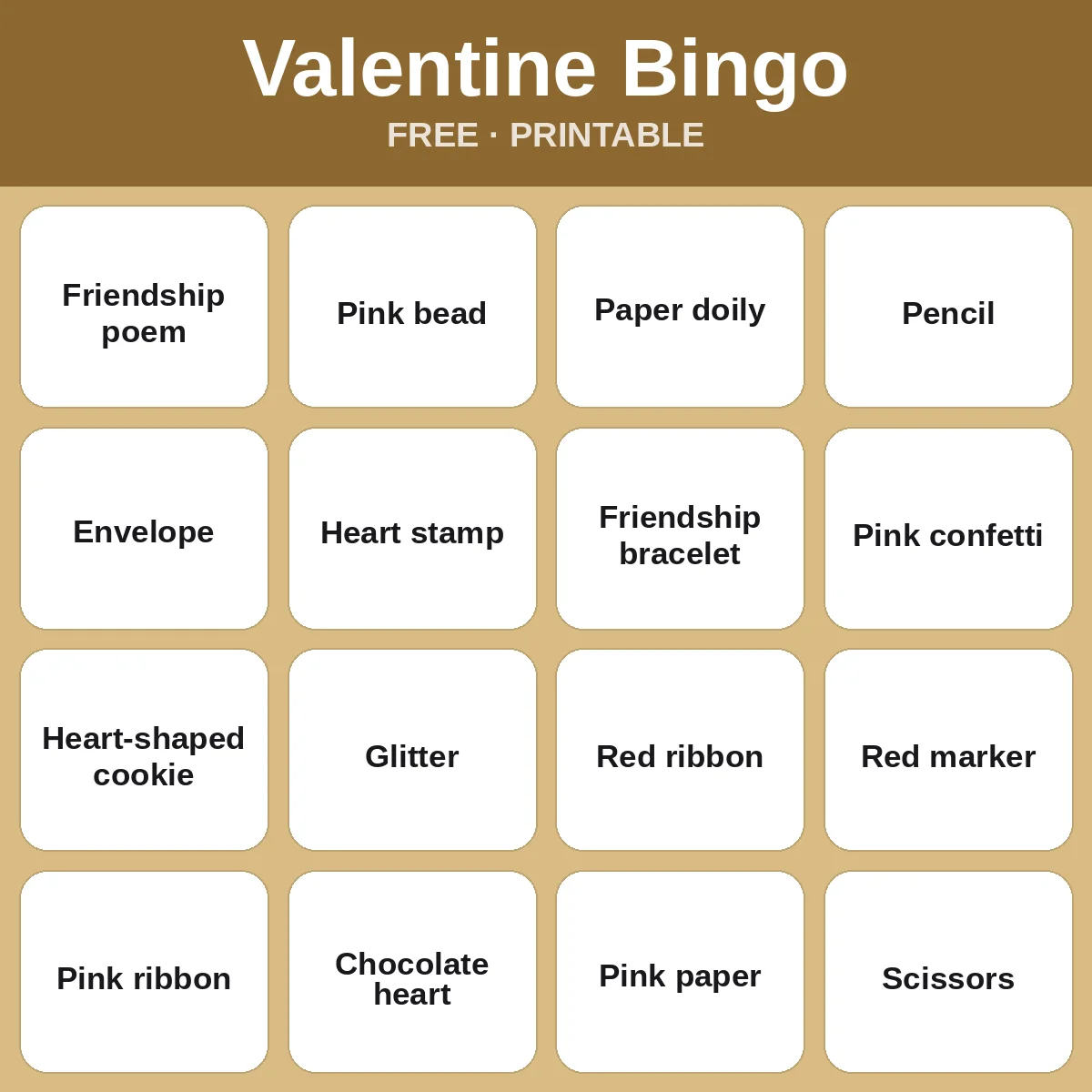 Valentine Bingo – free printable bingo for kids