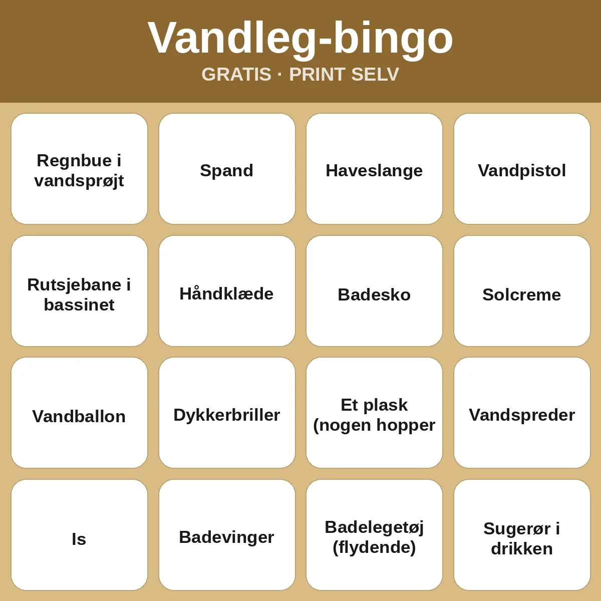 Vandleg-bingo – gratis bingo til print for børn