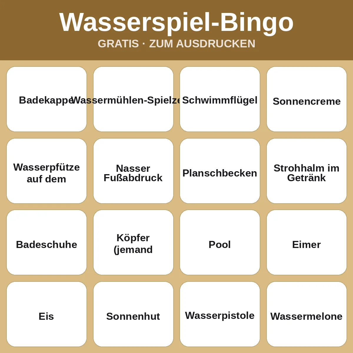 Wasserspiel-Bingo – kostenloses Bingo zum Ausdrucken für Kinder