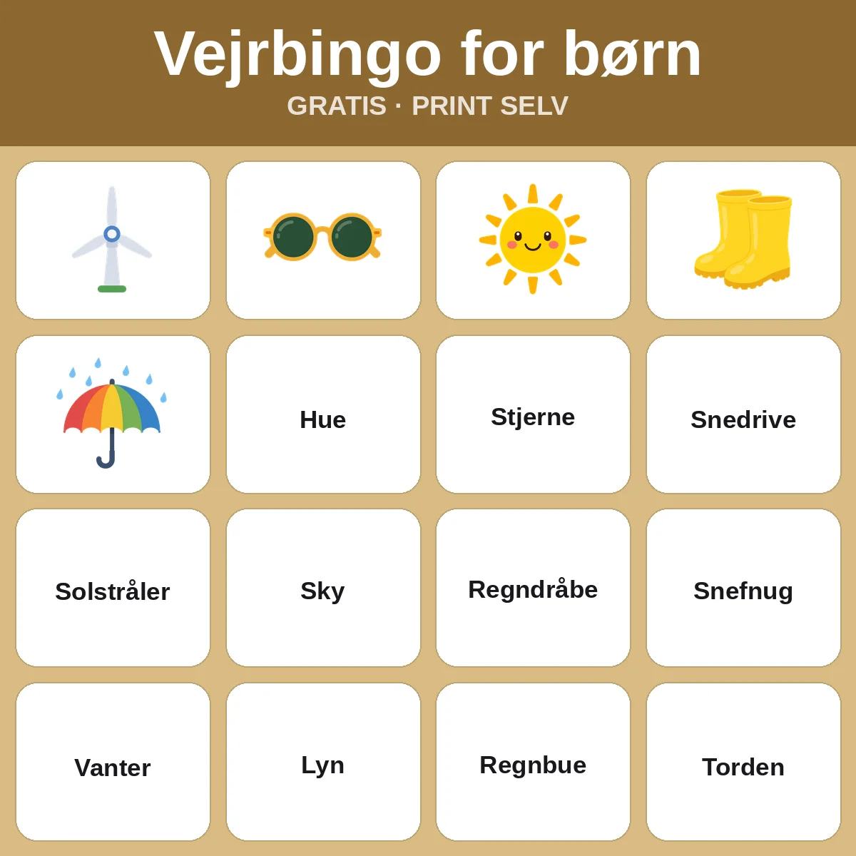 Vejrbingo for børn – gratis bingo til print for børn