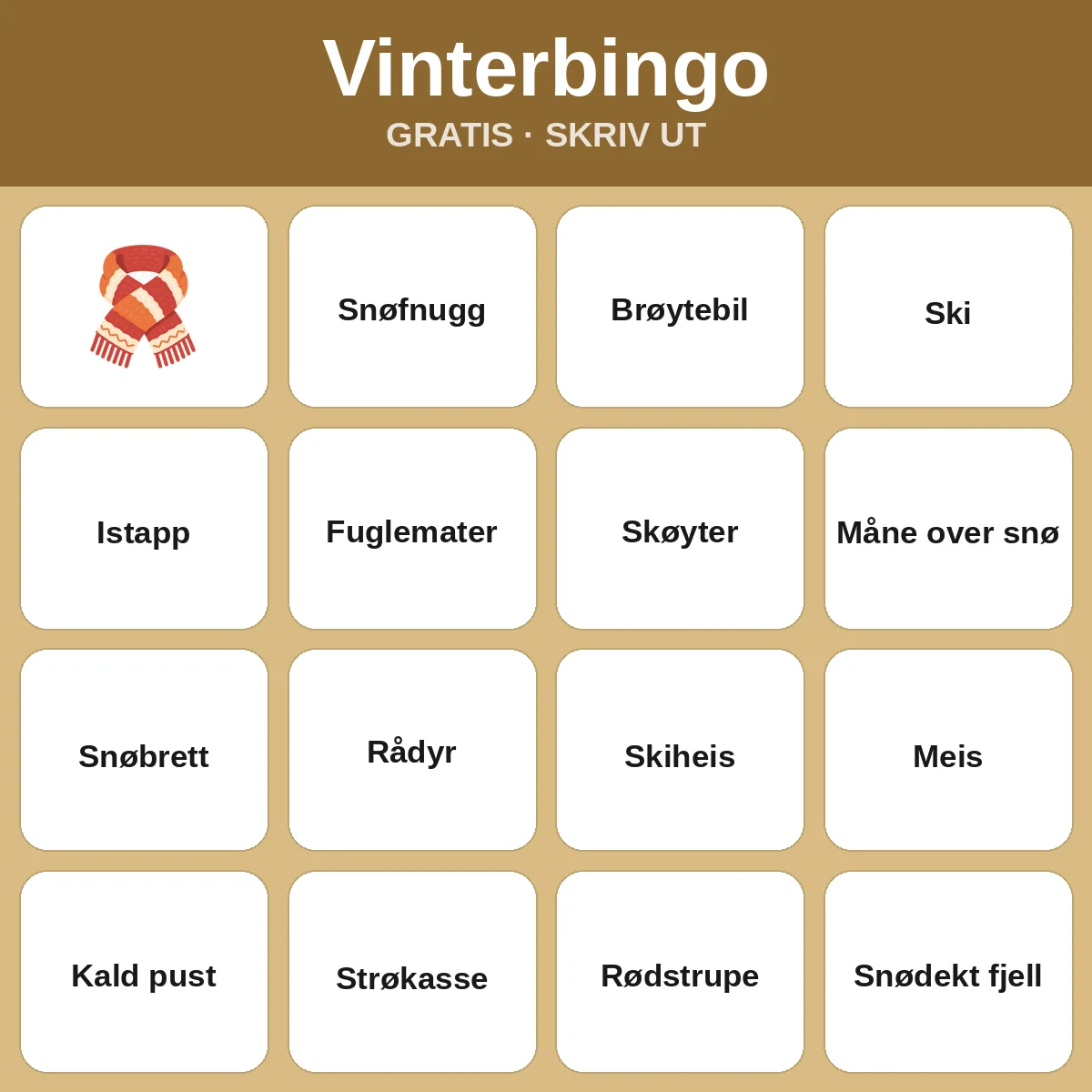 Vinterbingo – gratis bingo til utskrift for barn