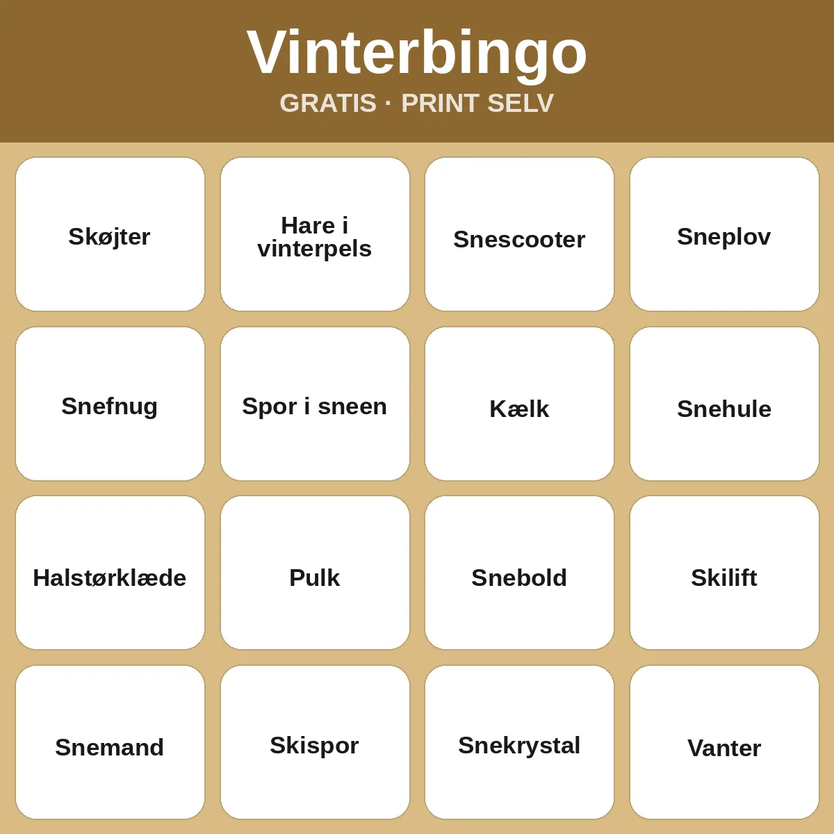 Vinterbingo – gratis bingo til print for børn
