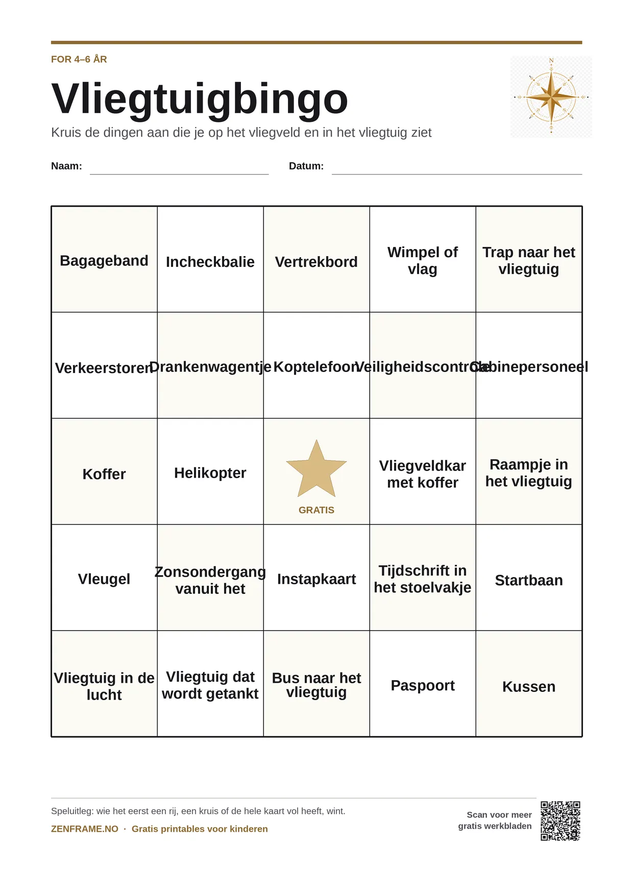 Vliegtuigbingo voor kinderen 4–6 jaar – gratis printbare A4-kaart