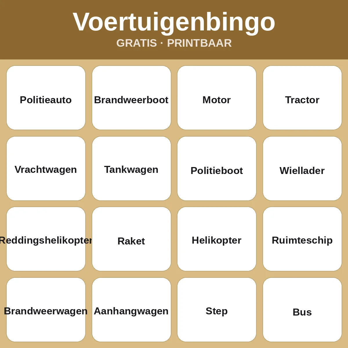 Voertuigenbingo – gratis bingo om te printen voor kinderen