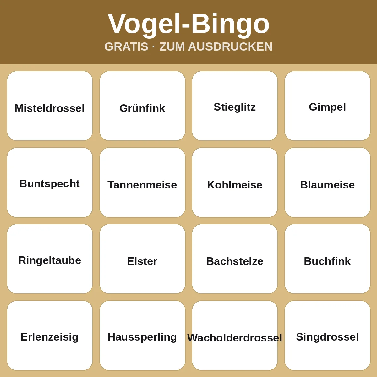 Vogel-Bingo – kostenloses Bingo zum Ausdrucken für Kinder