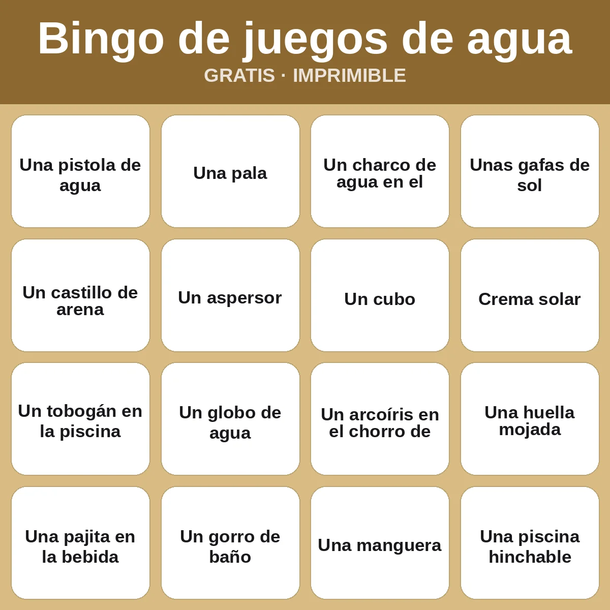 Bingo de juegos de agua – bingo gratis para imprimir para niños
