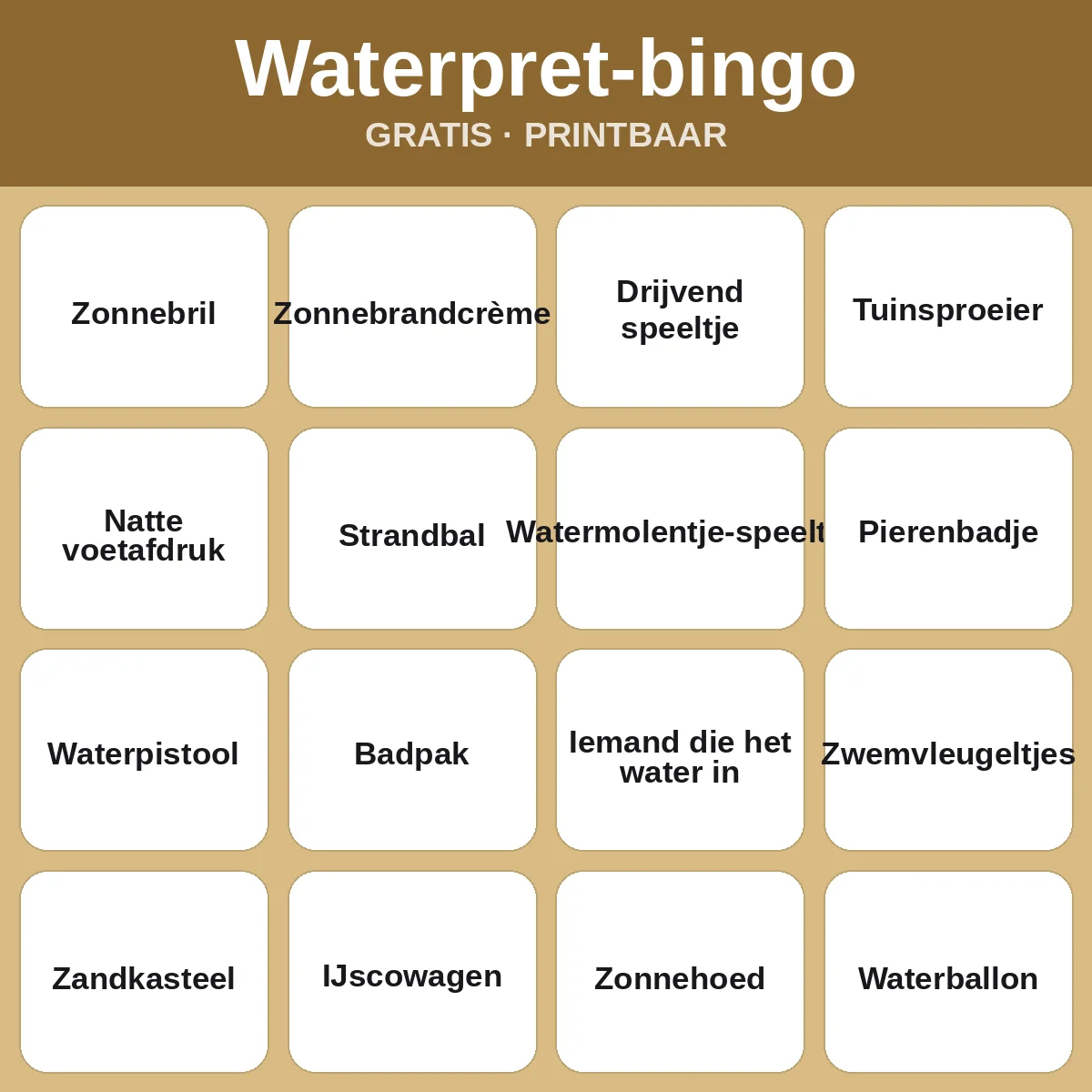 Waterpret-bingo – gratis bingo om te printen voor kinderen