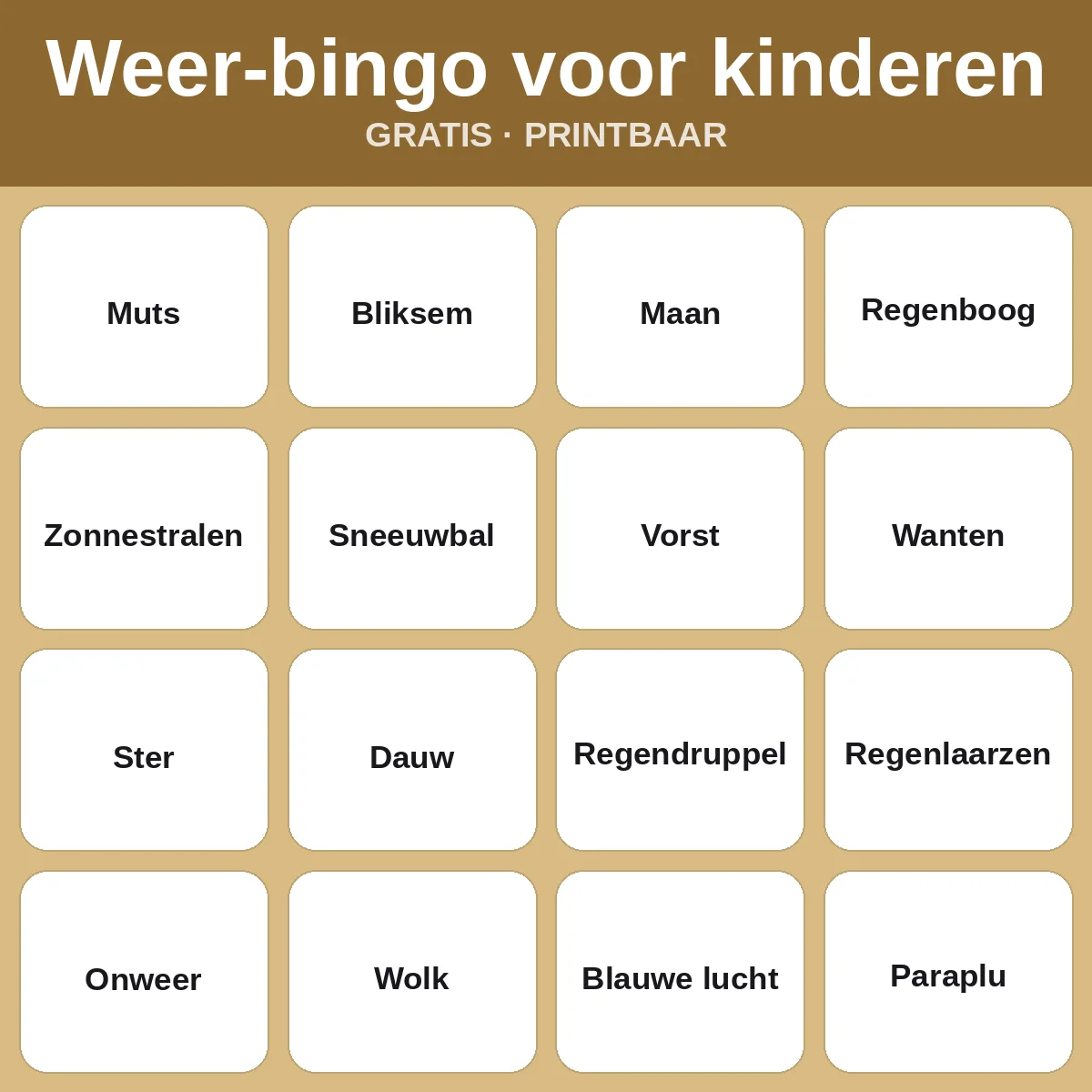 Weer-bingo voor kinderen – gratis bingo om te printen voor kinderen