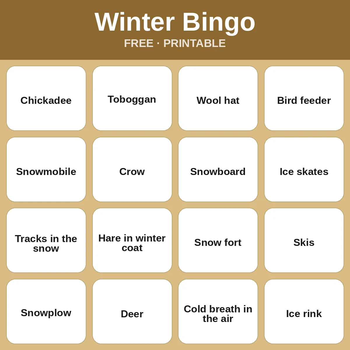 Winter Bingo – free printable bingo for kids